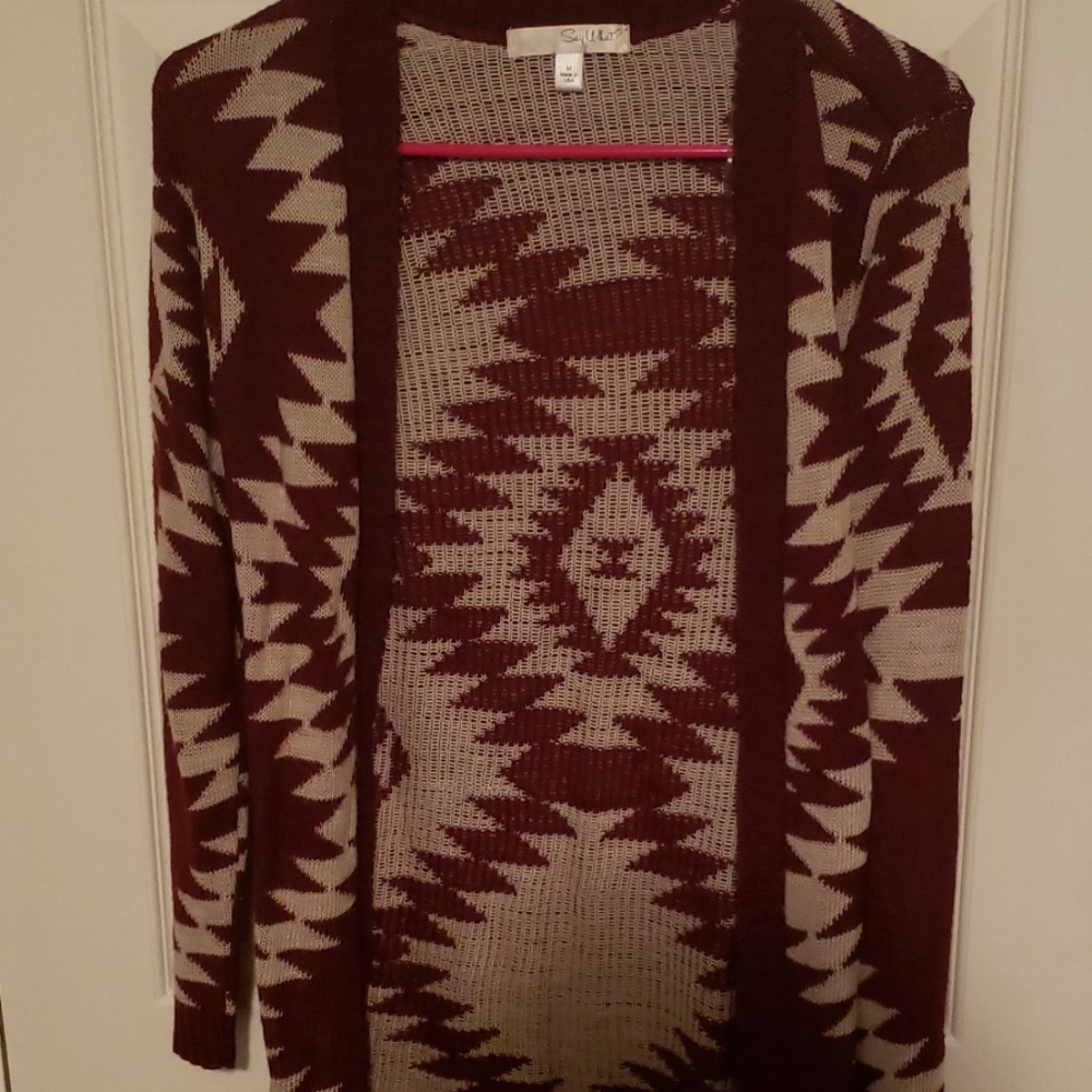 Maroon Tribak Print Cardigan